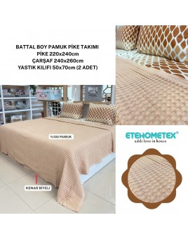 ETEHOMETEX ÇİFT KİŞİLİK HAVUZLU PİKE TAKIMI BEJ 8696474231880